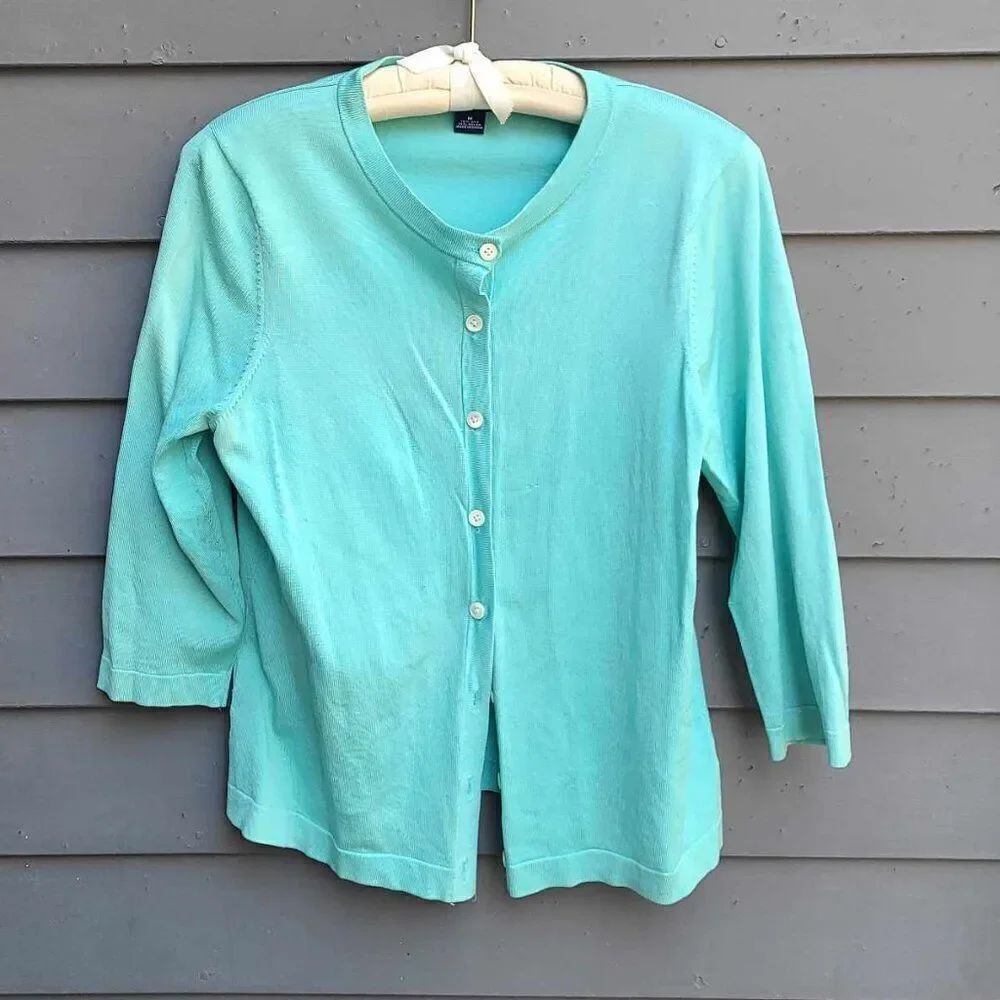 Ann Taylor Y2K Silk Turquoise Silk Cardigan size Medium